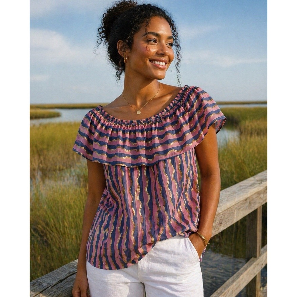 Tuckernuck Oliphant Ruffle Top M Cotton Boho Whimsy Coastal Chic Resort Wear‎